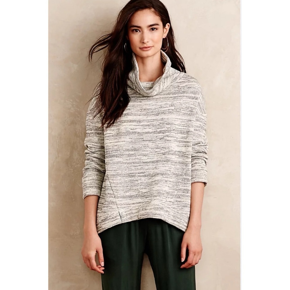 Anthropologie Saturday Sunday Grey Space Dye Mock Neck Sweatshirt L